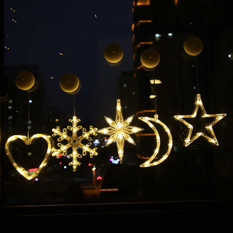 크리스마스 장식 산타 클로스 눈송이 크리스마스 트리 흡입 LED 가벼운 크리스마스 파티 홈 창 화환 매달려 램프 장식