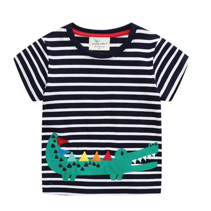 Jumping Meters Summer Cotton Applique Mignon Garçons Filles T-shirts À Manches Courtes Bébé Casual Tees Enfants Stripe Tops Vêtements 210529