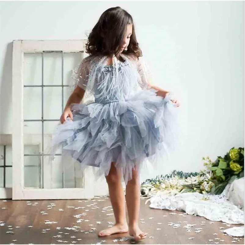 Neonate di lusso piuma nera vestito dal tutu bambini perline cigno ballo di fine anno moda bambini costume 210529