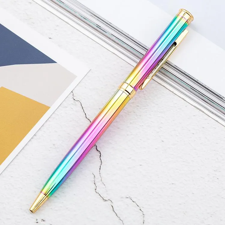 NEW Rainbow Rose Gold Metal Ballpoint Pen Student Teacher Writing Gift Advertising Signature Business Pen Stationery Office Supplies WLL119