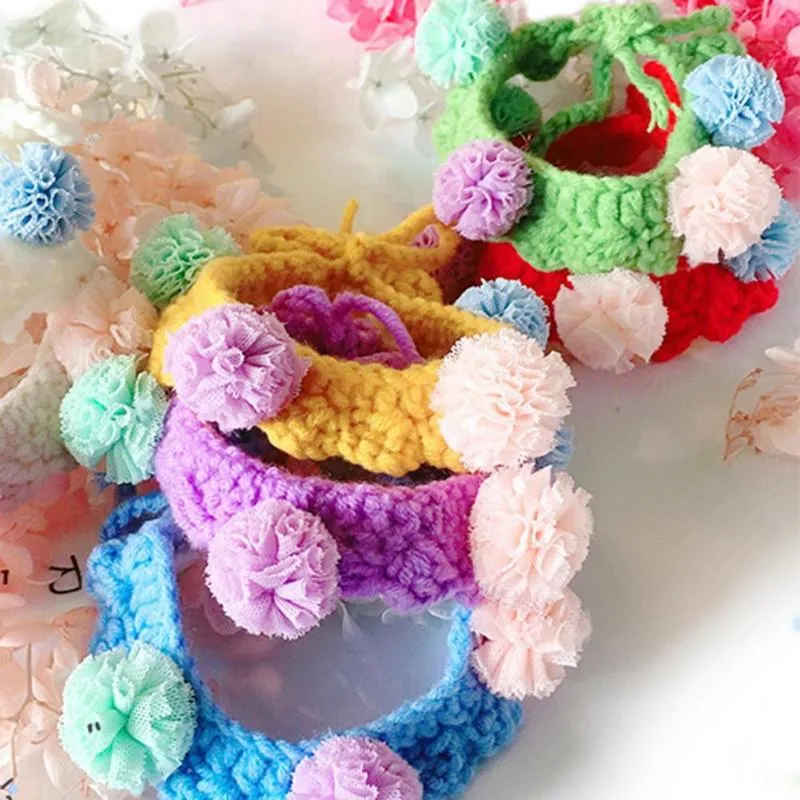 Cat Collars & Leads Pet Choker Handmade Crochet Dog Necktie Necklace Fashion Bib