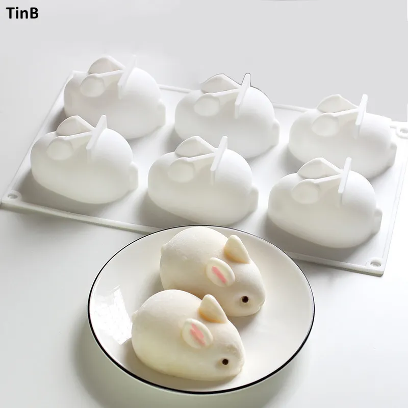 3d Królik Wielkanoc Bunny Silikonowe Mold Mödser Deser Mold Cake Dekorowanie Narzędzia Galaretowe Wypieka Cukierki Czekoladowy Lody Mold 210225