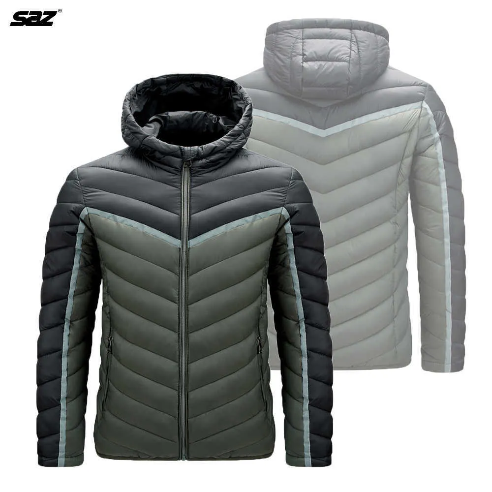 Saz Fashion Ultralight Down Jacket Men's Streetwear Feather Coats Hooded Packable Warm Men Clothing 211015