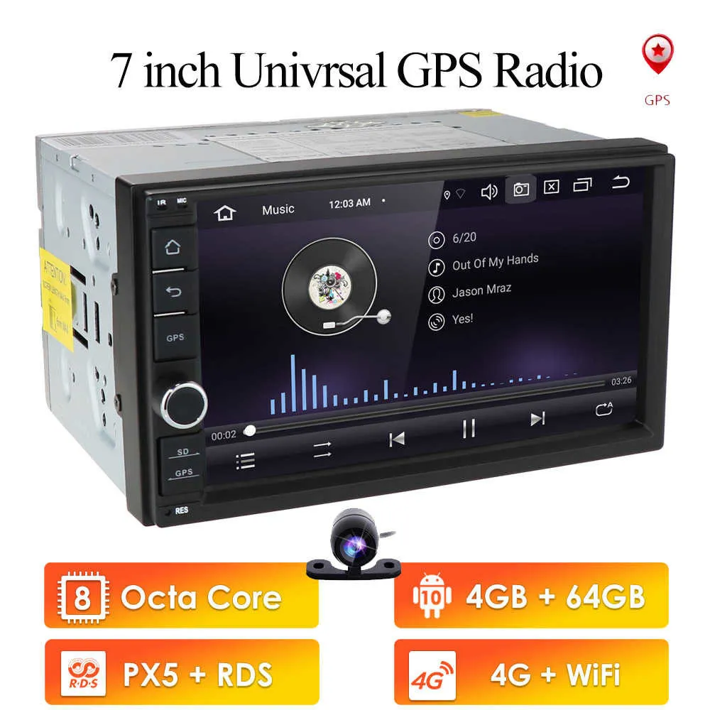 2 DIN 7 '' Octa Core Universal Android 10 4 GB RAM 64G ROM Audio Radio Stereo GPS Nawigacja WiFi 1024 * 600 Ekran dotykowy 2din PC
