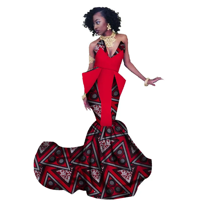 Summer Africa Dress For Women Mermaid Long Dresses Formal Ankara Fashion Dress African Cotton Print Wax Gown WY1300