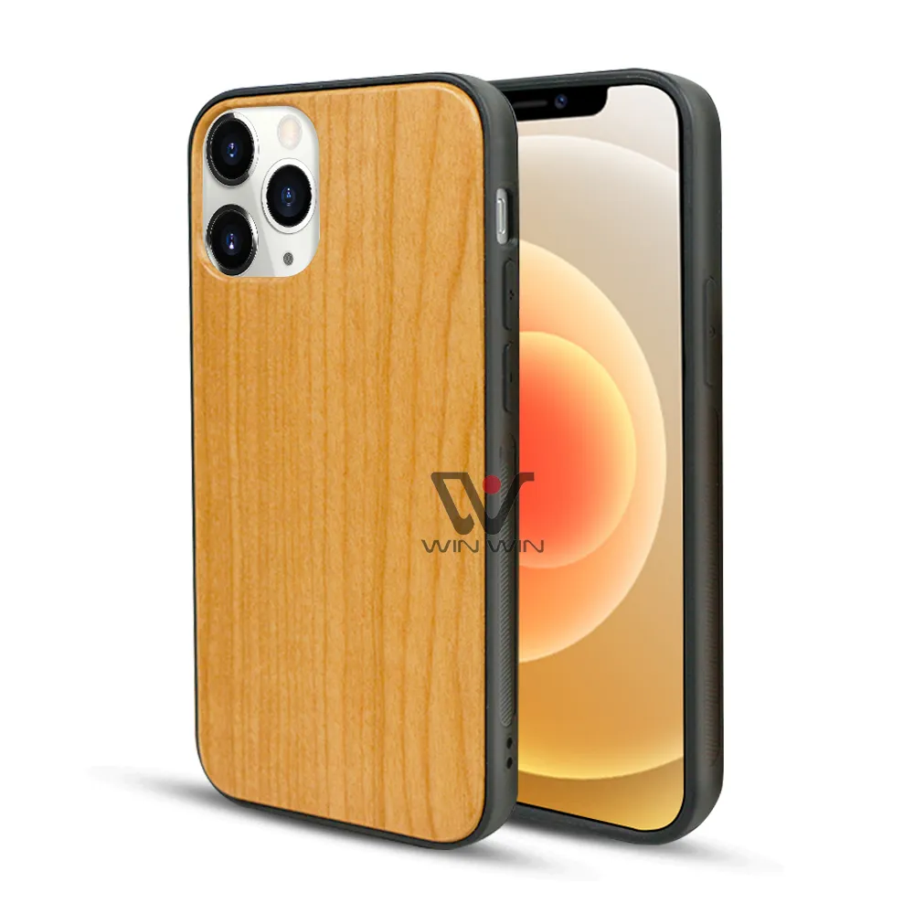 För iPhone 11 Pro Max Wood Fodraler 6,5 tums Ultra Slim Protective Bumper Trä TPU Shock Proof Tone Case Back Cover Shell