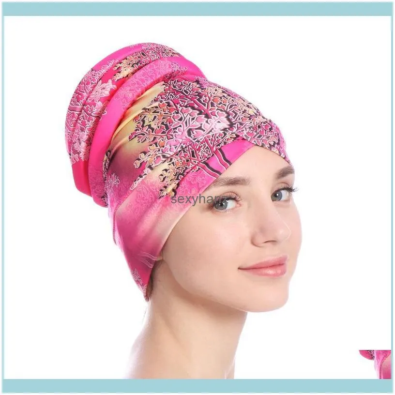 Indian Turban Women Flower Printed Hair Loss Hijab Cover Cancer Chemo Caps Muslim Hat Headscarf Beanie Bonnet Headwear Islamic