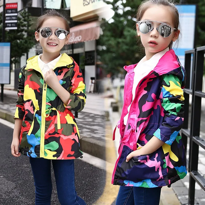 Barnflickor Hooded Jackor Kids Long Windbreaker Barn Rain Coats Vattentät Outfits Girl Sport Raincoat Tonåringar OuterWear1 543 Y2