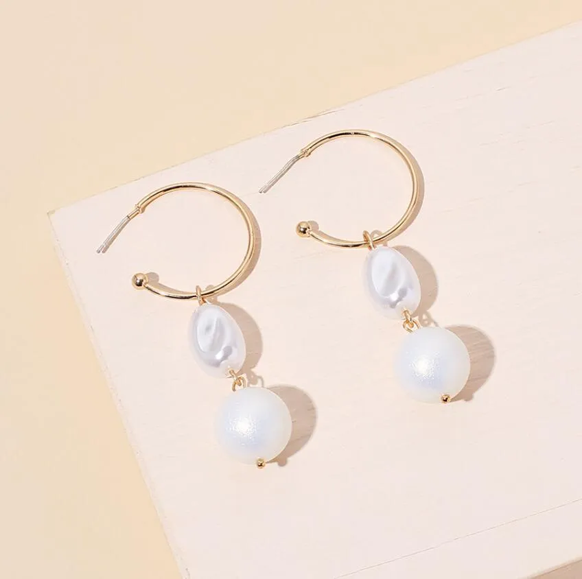 C-shaped Irregular Double Pin Pearl Earrings for Women