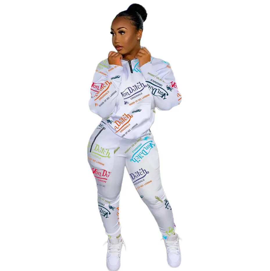 YX9259 dames trainingspakken lange mouw tweedelige set chique bedrukte sweatshirt top en hoge taille sport broek casual outfits