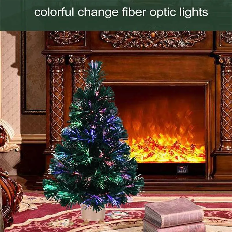 Árvore de Natal de iluminação de fibra óptica verde de 24 ou 32 polegadas com luzes LED em mudança colorida 211019
