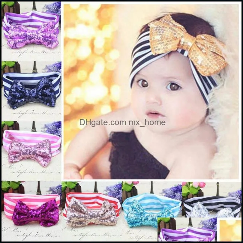 Baby girls headbands Big Bows Kids sequined bowknot Hairbands Children Striped cotton headband Handmade Infant stripe Hair Accessories