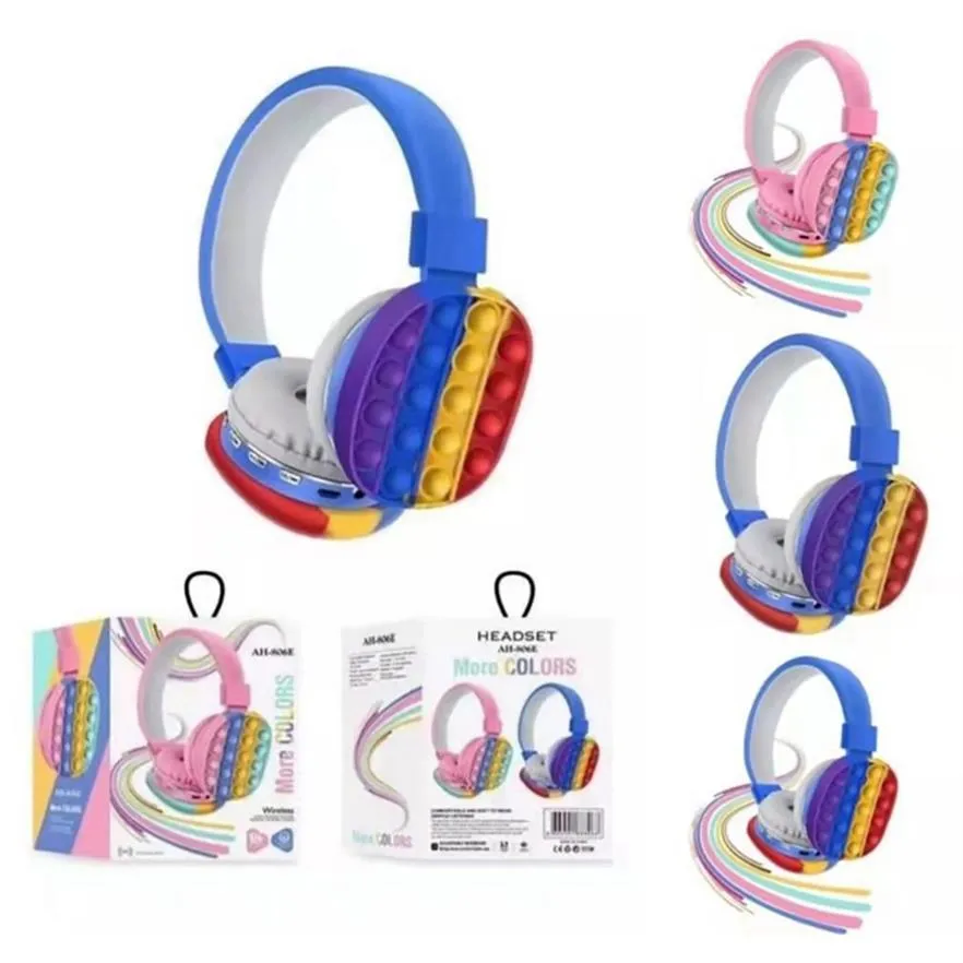 Silikon-Kopfhörer Push-Blase Zappeln Spielzeug Regenbogen Kopfmontage Einfache und niedliche Bluetooth-Stereo-Headset Dekompressionsspielzeug für Kinder Giftsa19