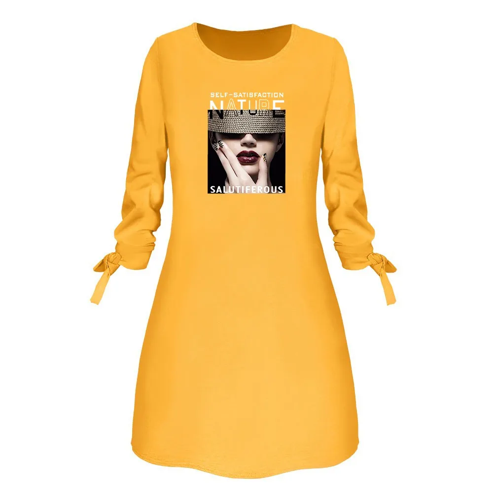섹시한 여성 미니 드레스 가을 목 멋진 소녀 아트 인쇄 드레스 활과 솔리드 컬러 캐주얼 레이디 우아한 의류에 대 한 라인 sundresses