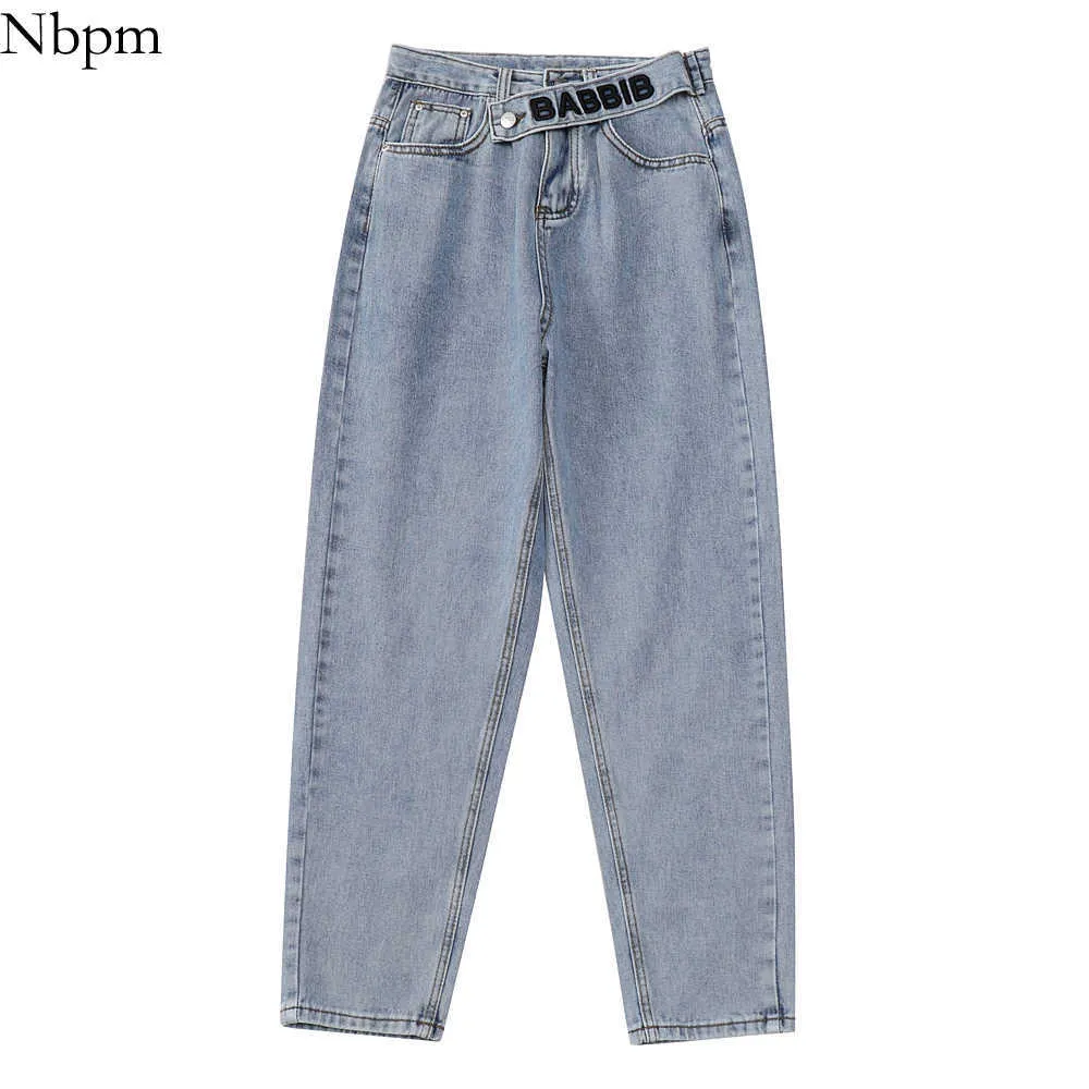 Nbpm mode jambe large jean Femme taille haute lettre broderie Baggy jean filles Streetwear petit ami Style pantalon Femme 210529