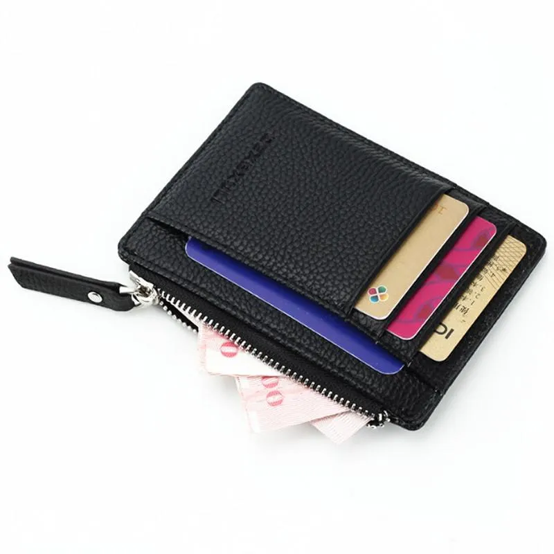 1 Pc petits hommes portefeuille femmes fermeture éclair poche à monnaie Ultra mince portefeuille Mini porte-cartes en cuir 8 fentes pour cartes sac à main 6 couleurs