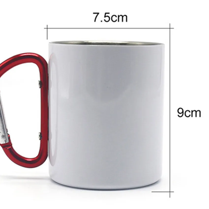 Wholesale! 10oz Sublimation Carabiner Handle Cups White&Silver Coated Mugs For Sublimation Outdoor Stainless Steel Water Bottles A12