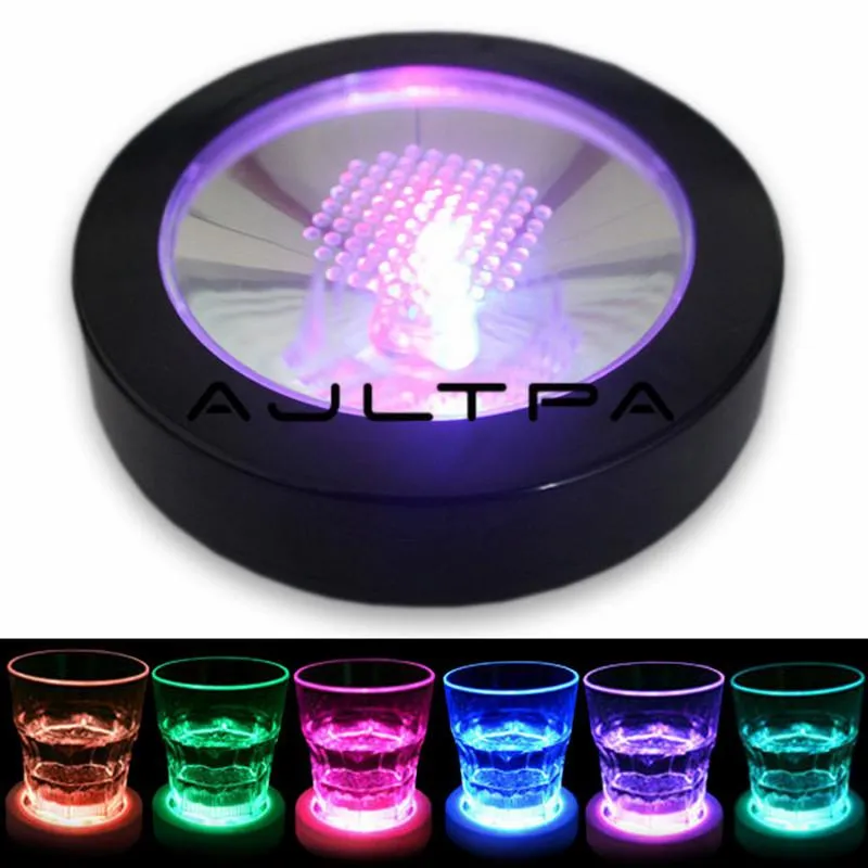 6pcs Round Shape LED Light Up Bottle Cup Mat Light Flash Cup Mat Home Party Club Bar Christmas Supply