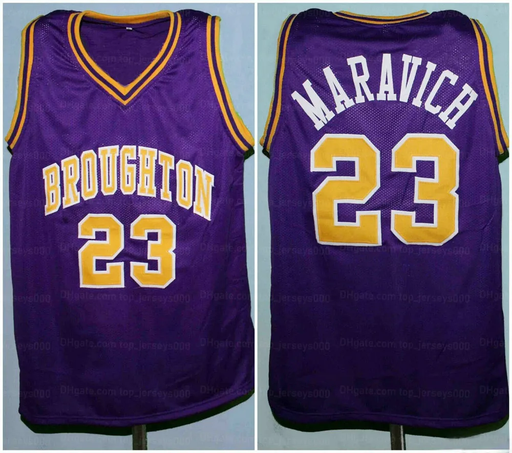 Benutzerdefiniertes Pete Maravich #23 High School Basketball-Trikot, Größe S-4XL, Trikots mit beliebiger Namensnummer, genäht, lila, Top-Qualität