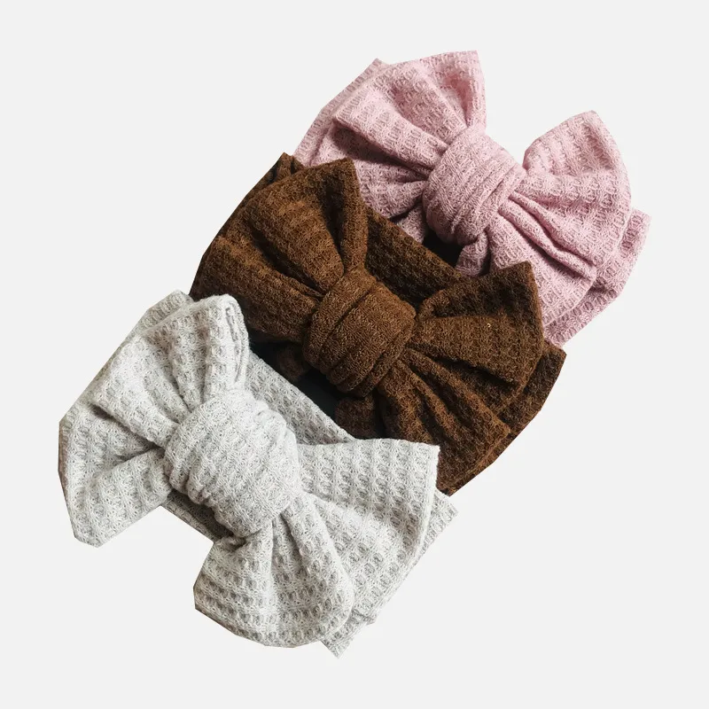 2021 Nova Waffle Waffle Knit Bow Headband Grande 6inch Bowknot Head Wraps Kids Algodão Turbante Turbante Crianças Meninas Headwear