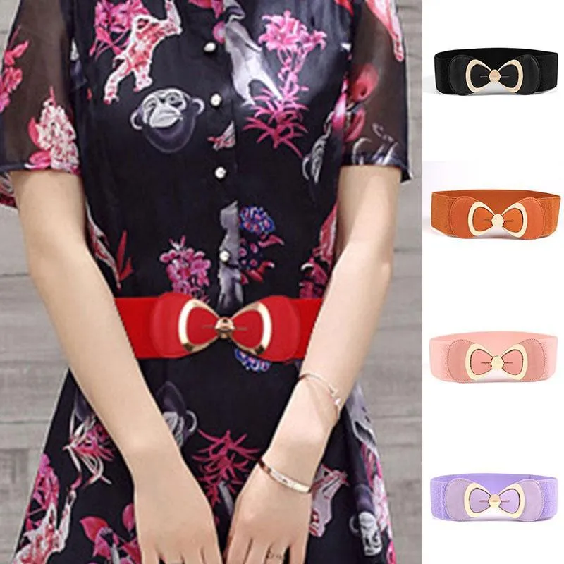 Big Butterfly Cummerband Girdle Waistband Dress Corset Waistband Women Belt Bow Buckle Waistbelts Wide Elastic Band PU Leather