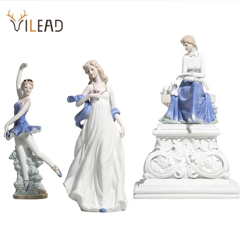 Vilead Cerâmico Ballet Girl Estátua Estatueta Fada Jardim Saia Moderna Beleza Escultura Decoração Casa Interior Decoração Casa 210827