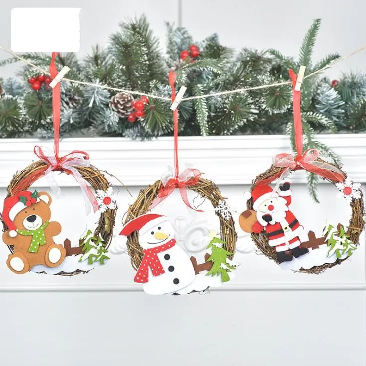 Opknoping Ornament Kerst Rattan krans ornamenten Santa Clause Snowman REINDEE decoratie voor Kerstmis boom