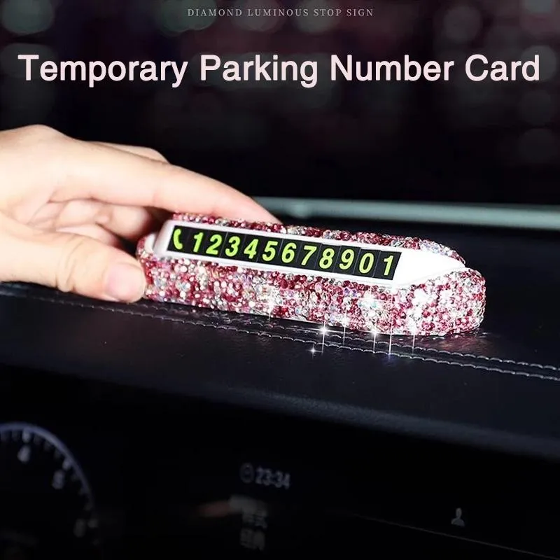 Decorazioni interne Strass creativi Carte di parcheggio temporanee per auto Targa telefonica nascosta Accessori per auto-styling Decorazione donna