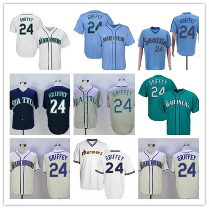Mens Vintage Ken Griffey Jr. Teal Baseball Jersey White Beige Grey Blue Navy Stiched S 3XL