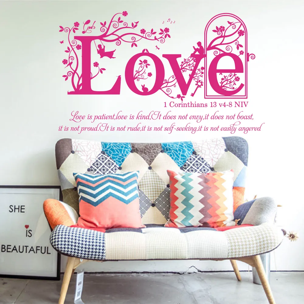1 Corinthians 13 v 4-8 NIV Christian Bible Verse Wall Sticker Bedroom Living Room Religion Family Love Quote Wall Decal Vinyl (2)