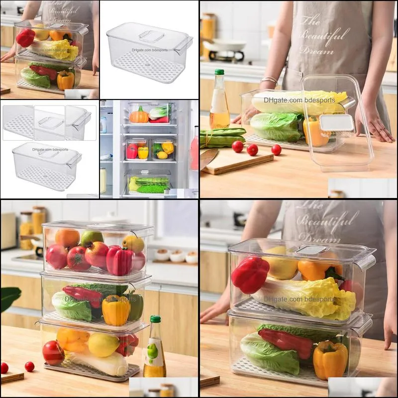 Storage Bottles & Jars Japanese-style Drain Box Plastic Washing Fruit Vegetable Basket Kitchen Refrigerator Sealed Covered Case