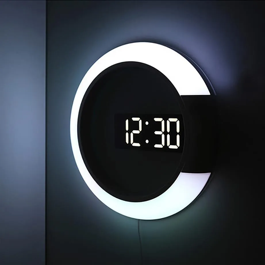 LED mirror hollow wall clocks multifunctional creative home creative thermometer digital alarm clocka44