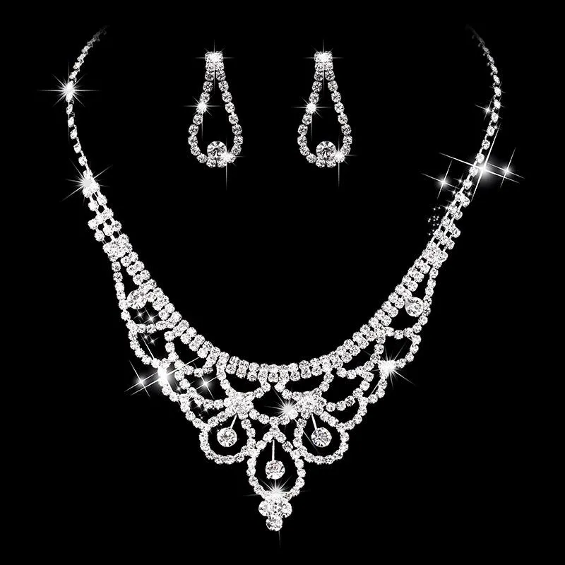 Earrings & Necklace FORSEVEN Luxury Jewelry Set Silver Color Rhinestone Elegant Women Earring Wedding Bridal Accessories JL