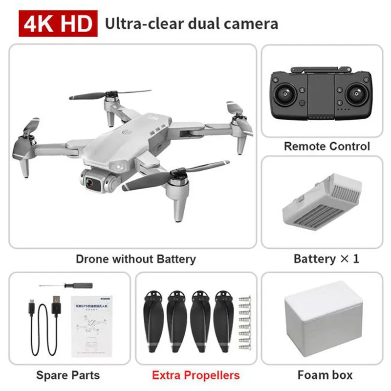 L900 PRO 4K HD DUAL CAMERA MET GPS 5G WIFI FPV Real-Time Transmissie Brushless Motor RC Afstand 1.2km Professionele drone met schuimdoos