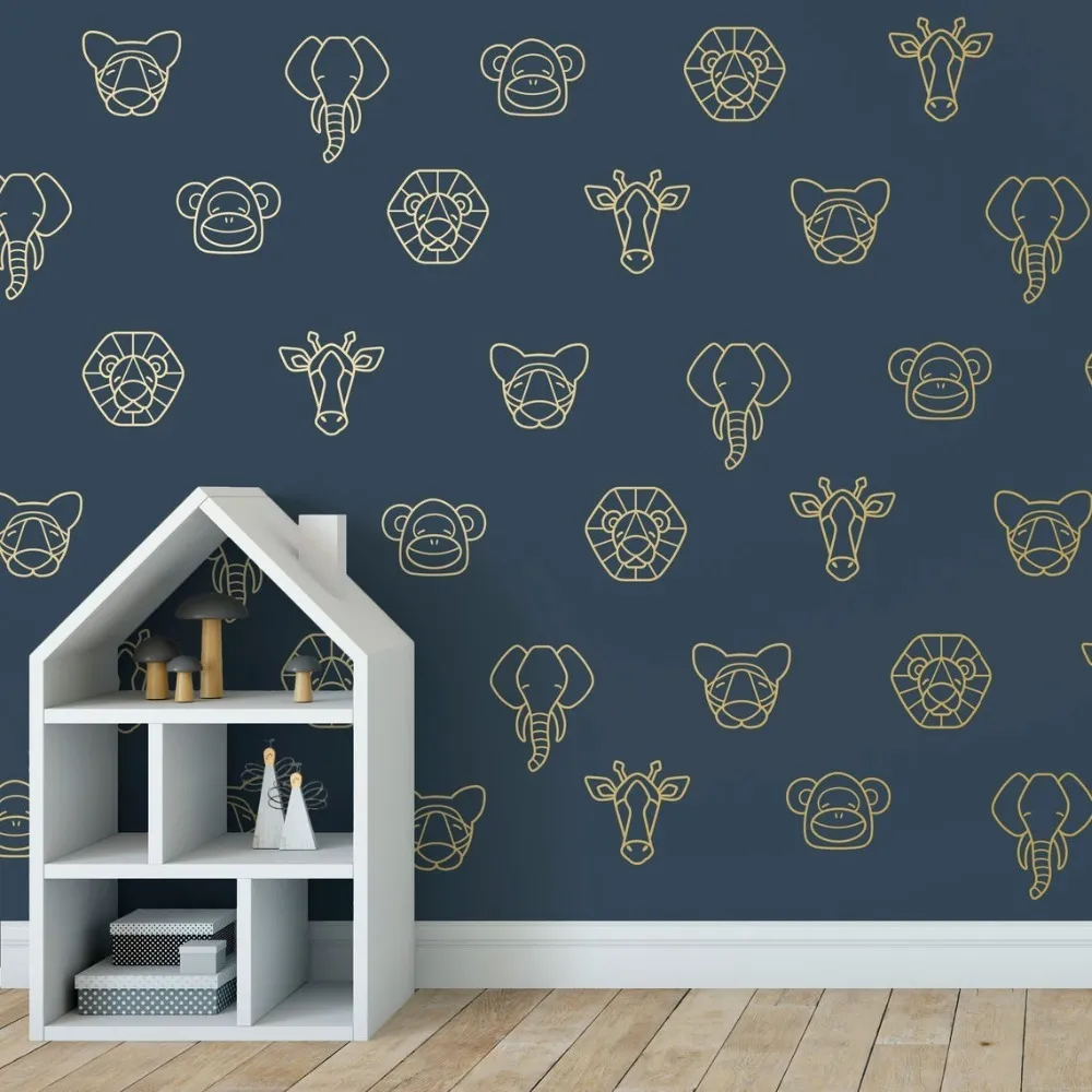 Geometric  Elephant Tiger Giraffe Monkey Animal Wall Sticker Kids Room Jungle Animal Woodland Wall Decals Bedroom Vinyl Dec (3)