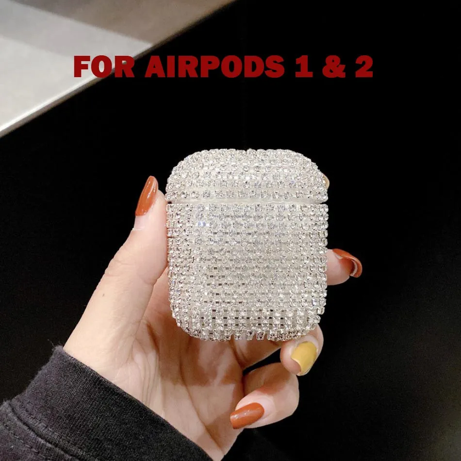 Mini portable for apple AirPods charger Case Luxury Glitter 3D Diamond Earphone Cover Bling Hard Protect