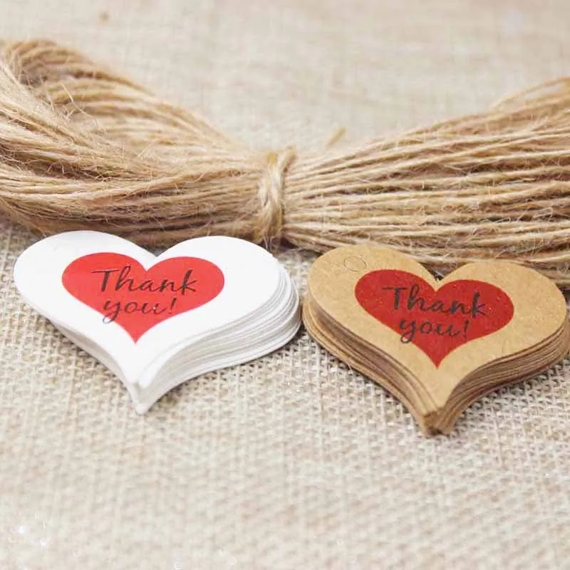 Heart shape thank your gift swing tag kraft red heart wedding favor decoration tag gift tag 100pcs hemp string