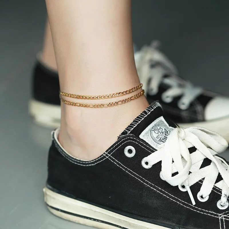 Anklets 2pcs / 세트 남성용 3mm Anklet 팔찌 여성용 스테인레스 스틸 링크 체인 로프 가로포 다리 비치 발 보석 KAM01B