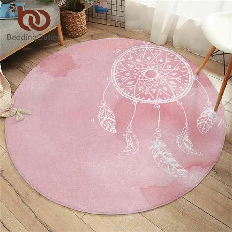 Beddingoutlet Dreamcatcher Bedroom Carpets Akvarell Round Area Rug för vardagsrum Lila Blå Rosa Böhmen Floor Rug Play Mat 210917