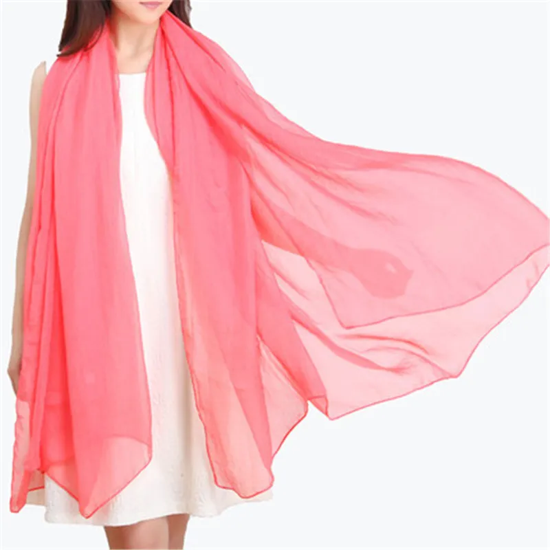 Cor sólida Chiffon Solcreen Scarf 180 * 75cm Longa Cor Pura De Seda De Verão Chiffon Cachecol Shawl Sunscreen Toalha de Praia