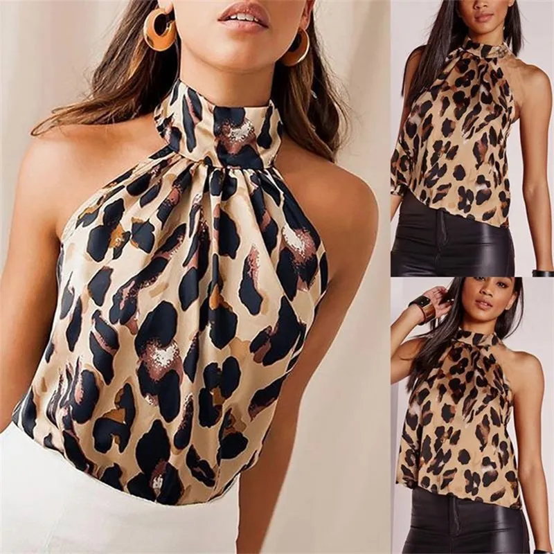 Mulheres blusas sexy estamparas de leopardo camisas e tops blusa de cabeceira sexy tampos sem mangas e femininos de verão blusas feminina 582 s2
