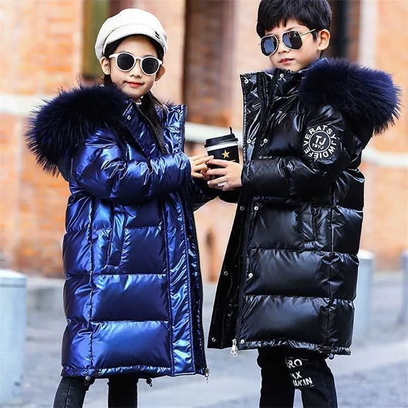 Teenager Autumn Winter Jackets Boys Girls Fashion Hooded Parkas Kids Waterproof Outwear Warm Thicken Cotton Lined Child Clothing 211027