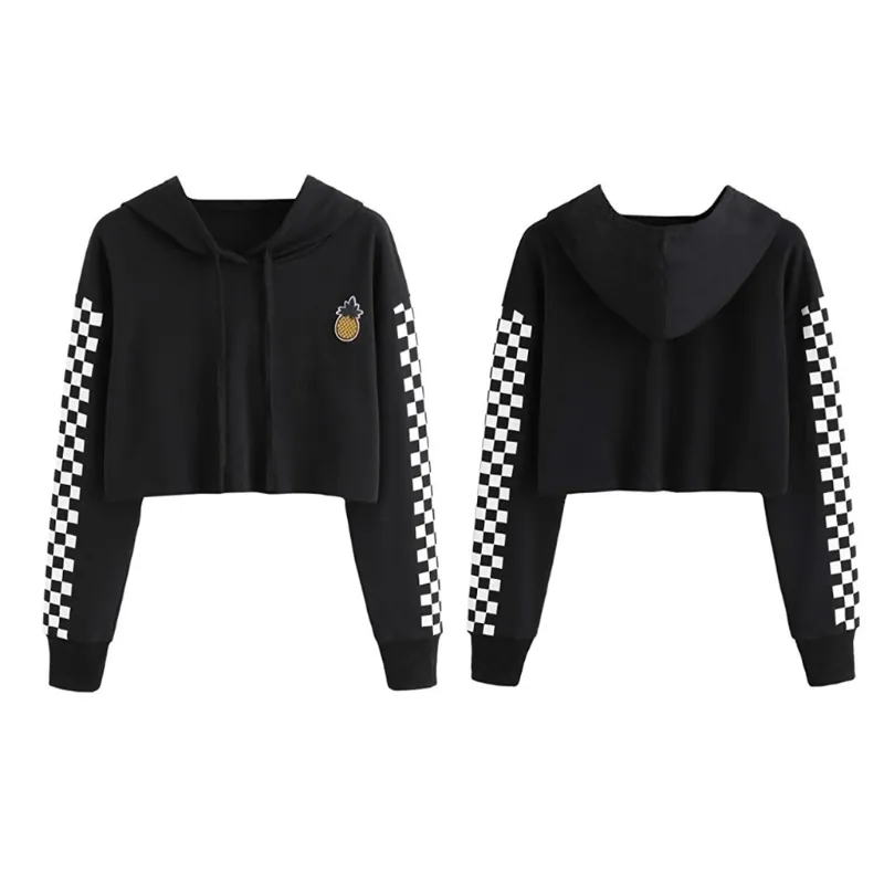 Pineapple embroidered gingham crop hoodie clearance