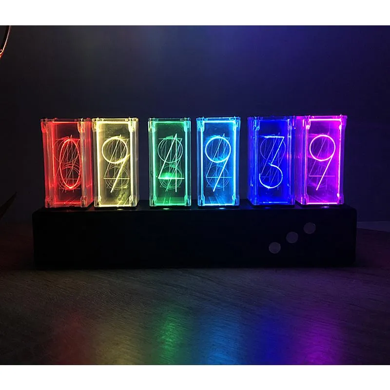 Desk & Table Clocks LED Pseudo Glow Tube RGB Light Luxury Creative Clock Living Room Desktop Bedroom Use Night Lamp Boys Girls Birthday Gift