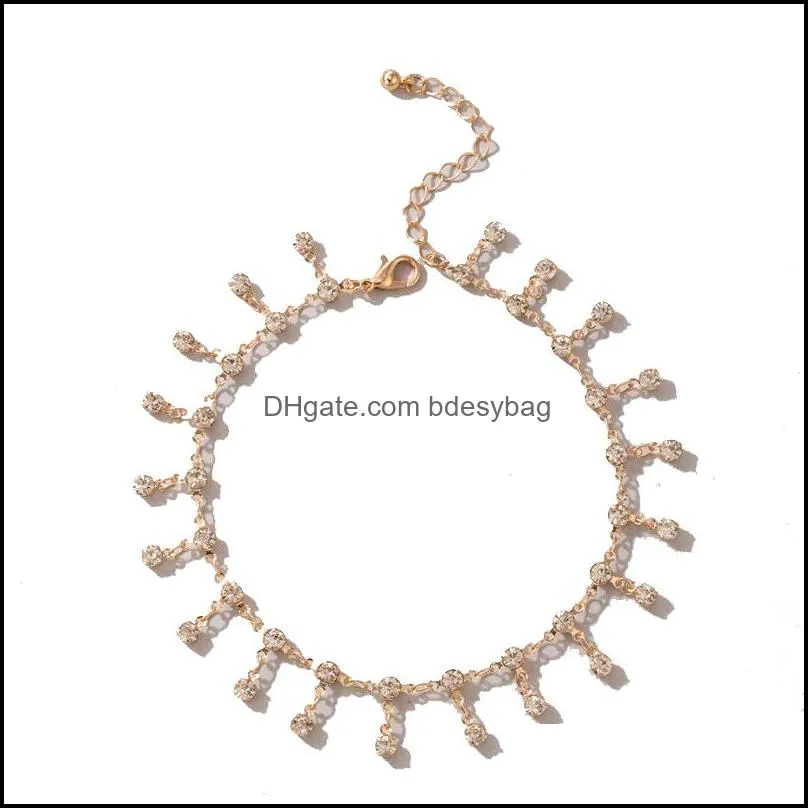 Bohemia Summer Anklets Gold Color Multi-layer Clear Crystal Stone Jewelry Women Ladies Jewelry Accessories
