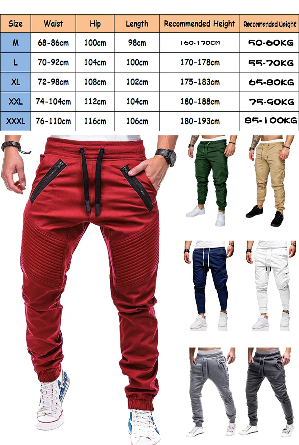 Style Moda Męskie Cargo Casual Solid Multi-Pocket Spodnie Spodnie Plus Size Joggers Spodnie spodnie