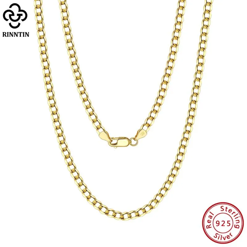 Chains Rinntin 18K Gold Over 925 Sterling Silver 3mm Italian Diamond Cut Cuban Link Chain Necklace For Women Men Fashion Jewelry S230w