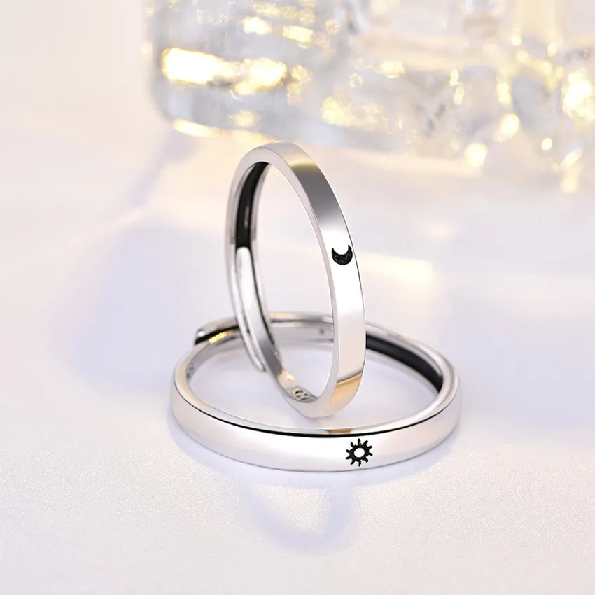 Sun Moon Couple Ring Band finger Lover Adjustable Rings for Women Men Engagement wed Valentine's Day Gift Fashion Jewelry Will and Sandy