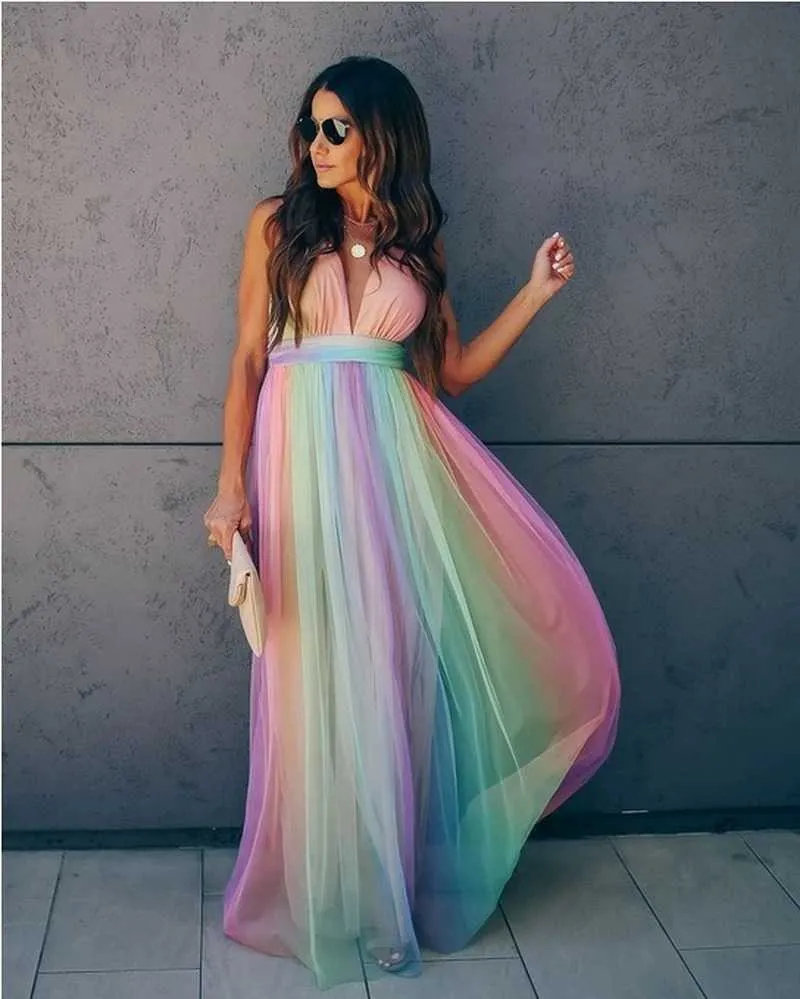 Elegancka sukienka sling siatki Kobiety 2021 Odzież damska Moda Seksowny Głęboki V Neck Y1006