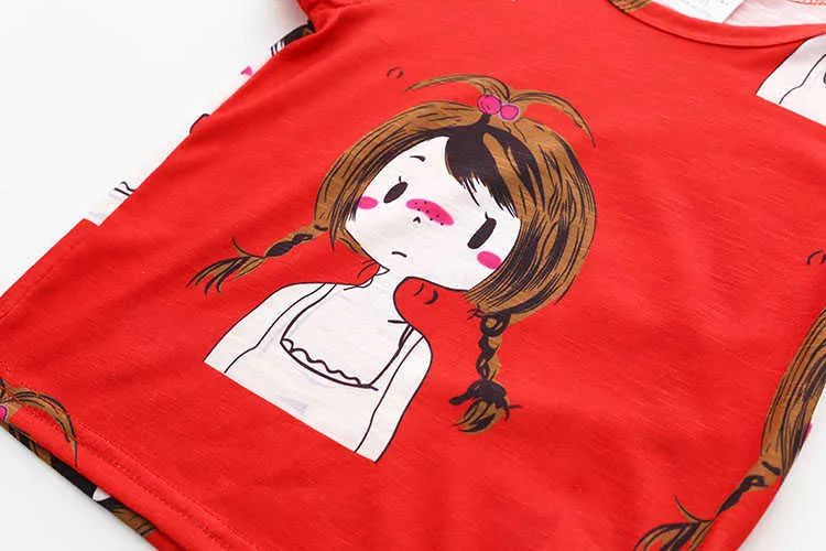Girls Clothing Set O-neck Sleeveless Summer 2-10 Years Kids Girl Red Cartoon T Shirt+Denim Jeans Shorts 2 Pcs Suit Set (13)